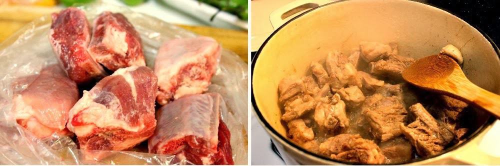Entomatado de cerdo, prepara la carne